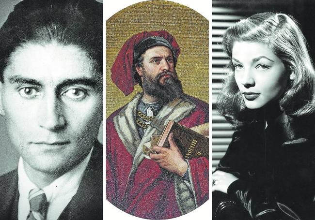 Franz Kafka (1883-1924), mosaico de Marco Polo (1254-1324) y Lauren Bacall (1924-2014)