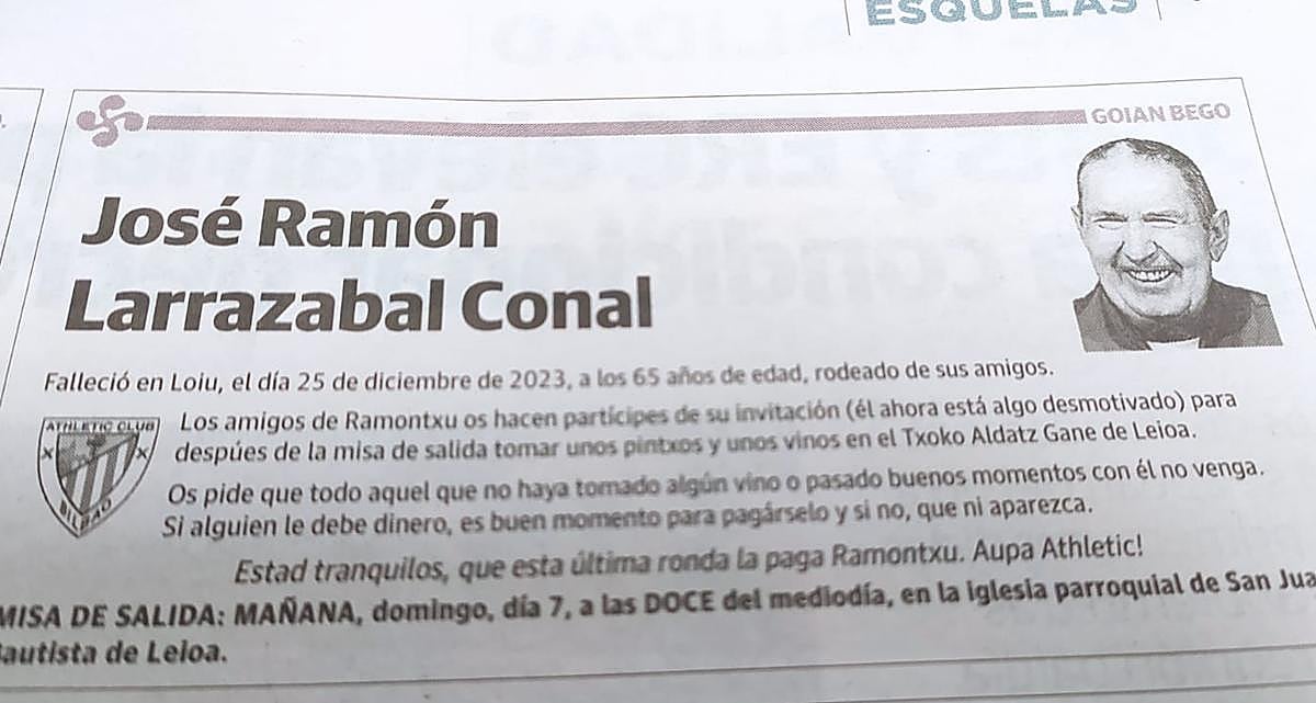 La viral esquela de un hincha del Athletic