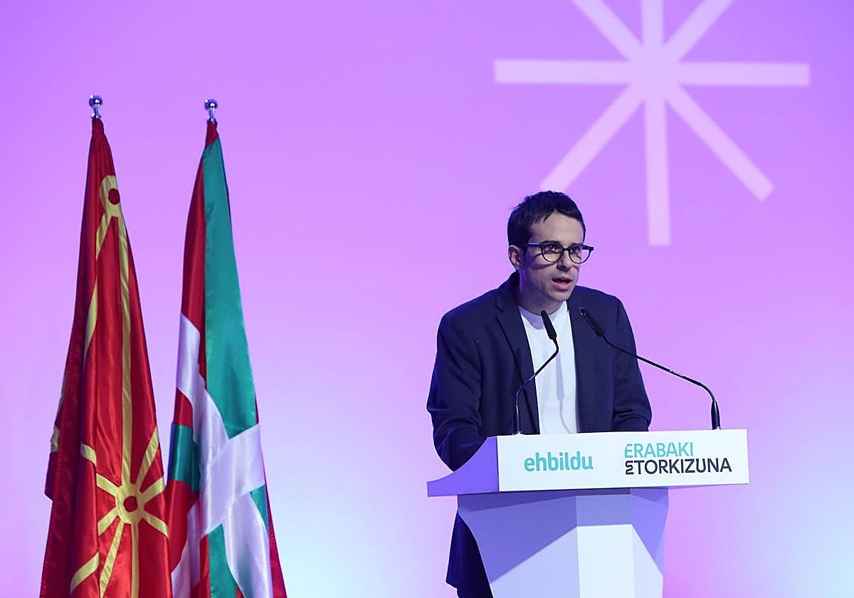 Pello Otxandiano en el acto celebrado este sábado por la mañana en el Bizkaia Aretoa