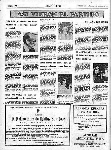 Imagen - Una reproducción de la página del 'Norte Exprés' en septiembre de 1977 donde se informa del homenaje.