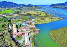 Vista aérea de la zona de las marismas de Urdaibai, con los astilleros de Murueta, donde se construiría la segunda sede del Guggenheim de la zona.