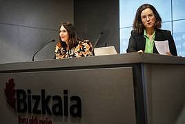 En primer plano la diputada de Hacienda de Bizkaia, Itxaso Berrojalbiz, en al presentación del plan de lucha contra el fraude fiscal.