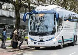 Varios viajeros acceden al autobús que cubre la línea entre Vitoria y Bilbao.