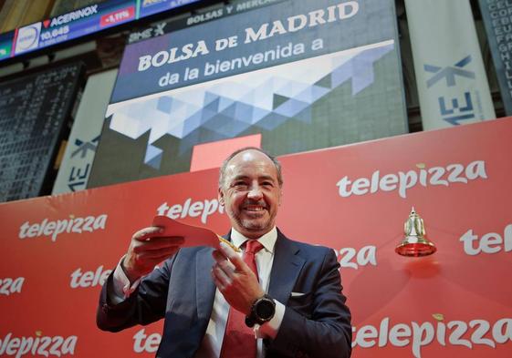 El presidente de Telepizza, Pablo Juantegui, en el acto de la segunda salida a Bolsa de Telepizza, en 2016.