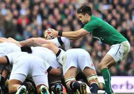 El irlandés Conor Murray se prepara para introducir un balón en una melé.