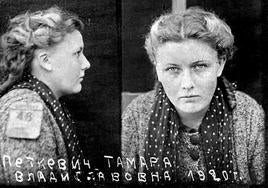 Ficha policial de Tamara Petkévich al ingresar en el gulag.