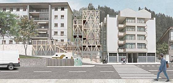 Infografía del ascensor que se construirá en el barrio de Kamiñazpi de Ondarroa.