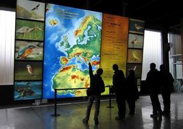 Varias personas visitan las instalaciones del Urdaibai Bird Center en Gautegiz Arteaga.