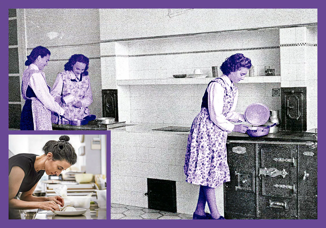 Imagen - El aprendizaje de la cocina doméstica era una de las misiones que asumía la Sección Femenina. Aquí, en el Colegio de la Vera Cruz de Vitoria, en 1948.