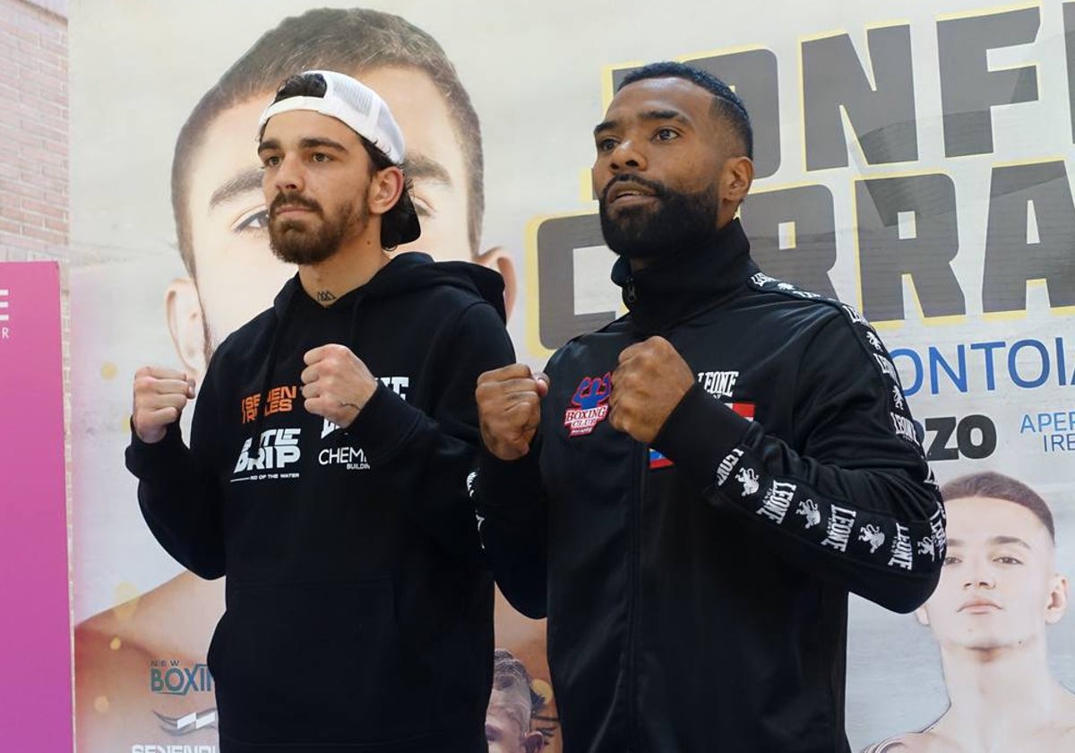 Jon Fernández y Jezreel Corrales tras el entrenamiento de exhibición que han hecho en Zubiarte.