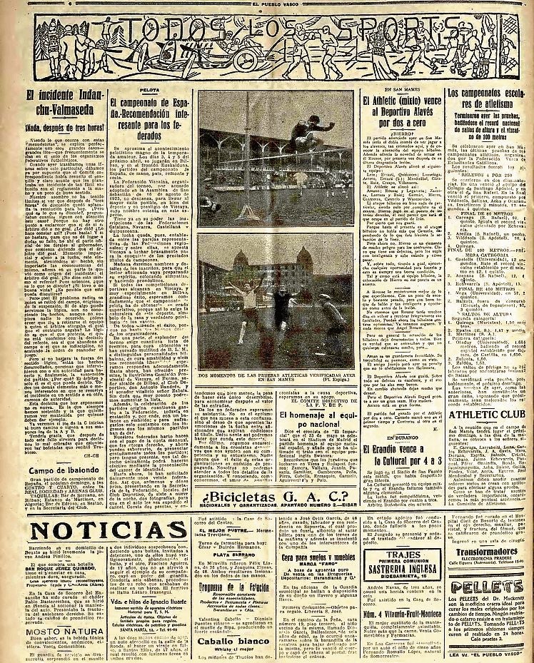 Imagen - La página de deportes de 'El Pueblo Vasco' del 26 de marzo de 1926.