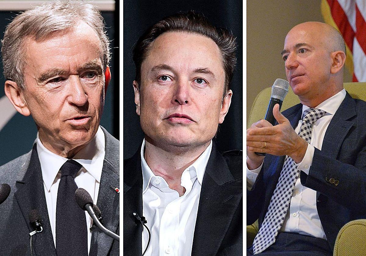 Bernard Arnault, Elon Musk y Jeff Bezos.