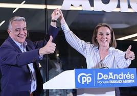 El candidato Javier de Andrés junto a Cuca Gamarra, secretaria general del PP, en el inicio de campaña en Bilbao.