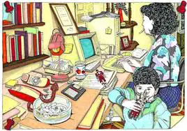 En casa. El libro detalla la vida cotidiana de la escritora y su familia.