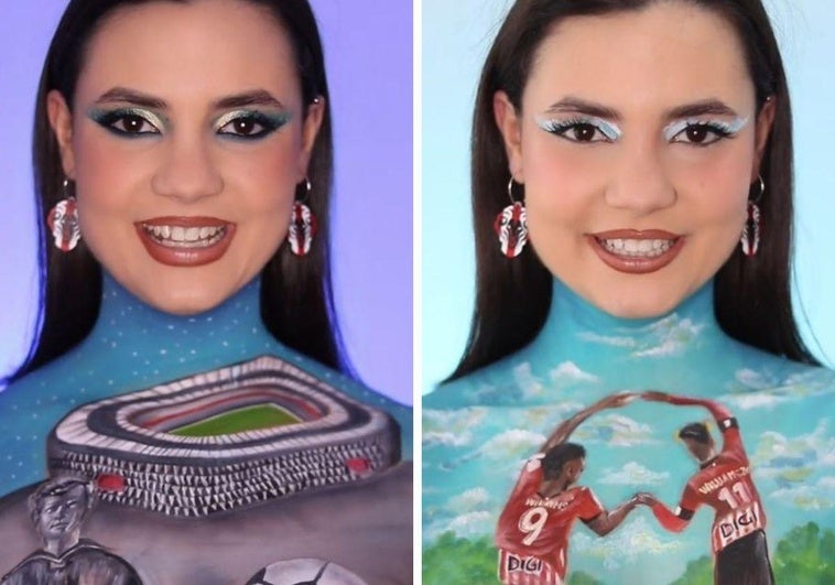 Una vizcaína recrea con 'bodypainting' escenas icónicas del Athletic