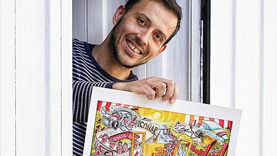 El pintor de la gabarra: «Me ofrecen 3.000 euros por mi acuarela, pero me gustaría donarla al museo del Athletic»