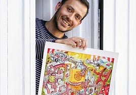 El pintor de la gabarra: «Me ofrecen 3.000 euros por mi acuarela, pero me gustaría donarla al museo del Athletic»