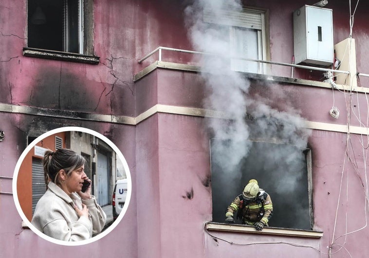 Ainhoa Villaragut atiende el teléfono momentos después de su evacuación.