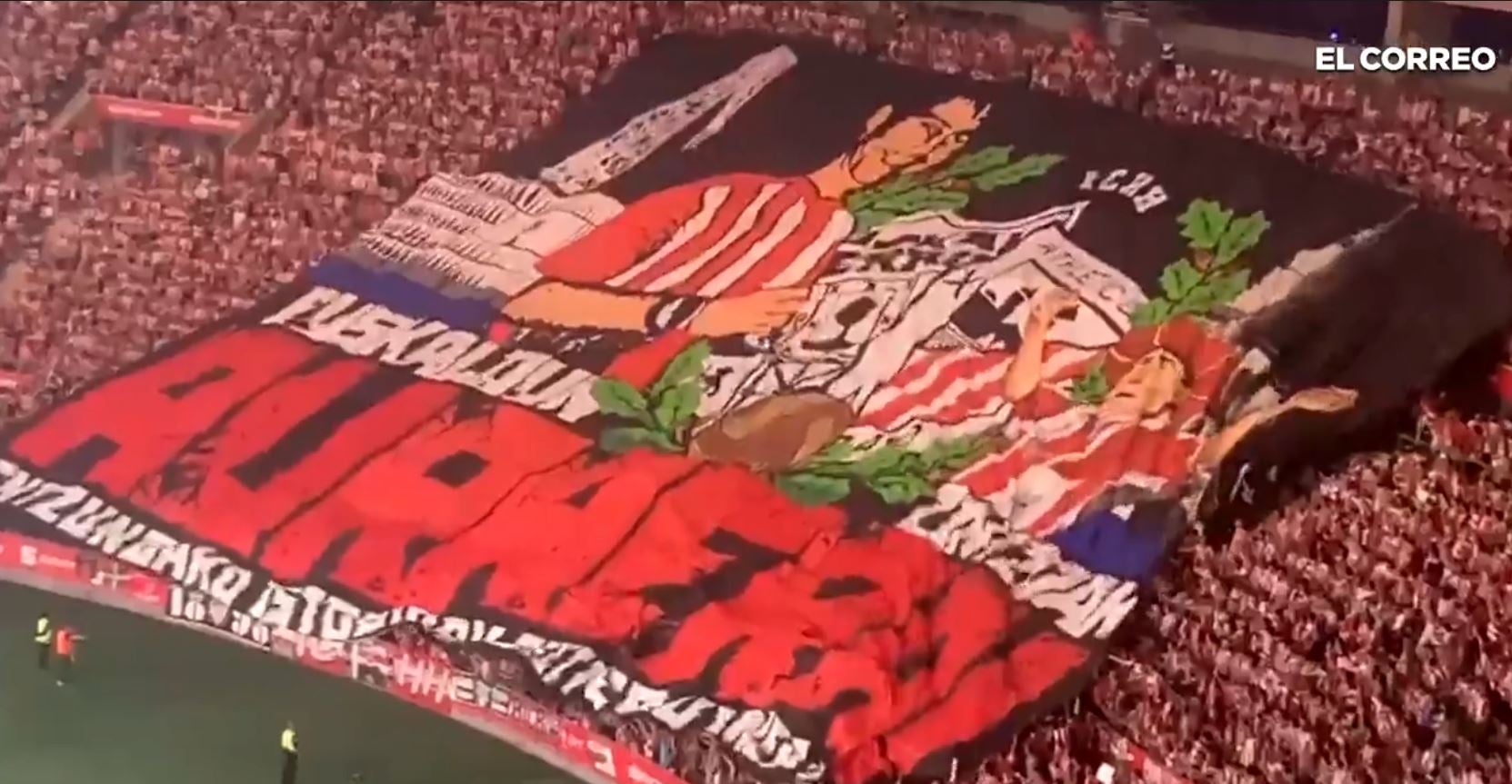 Tifo desplegado por los aficionados el Athletic el día de la final de Copa.