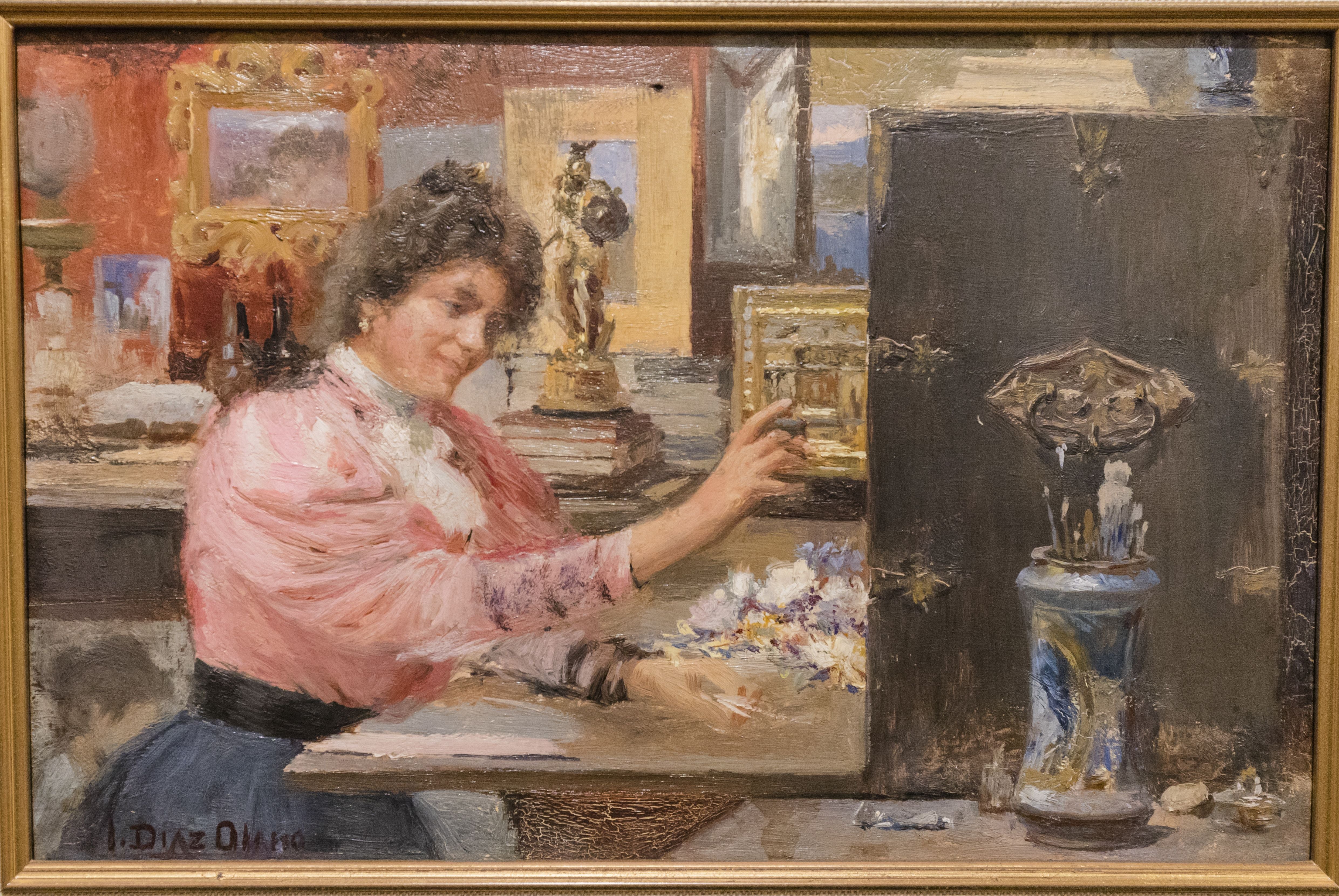 Esta pieza de pequeño formato, 'Estudio del pintor', lleva la firma de Díaz Olano, y es una de las obras que se puede ver en la muestra 'María Antonia Proietti, la modelo italiana'.