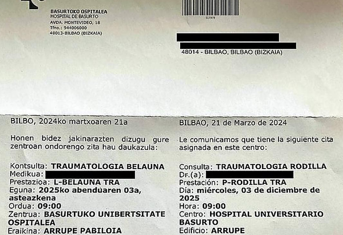 Volante que recibió la paciente citándola para diciembre de 2025.