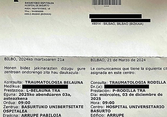 Volante que recibió la paciente citándola para diciembre de 2025.