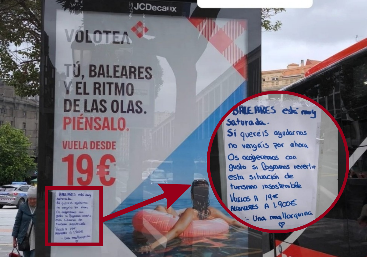 El mensaje de una mallorquina en una parada de autobús de Bilbao para evitar la invasión de turistas