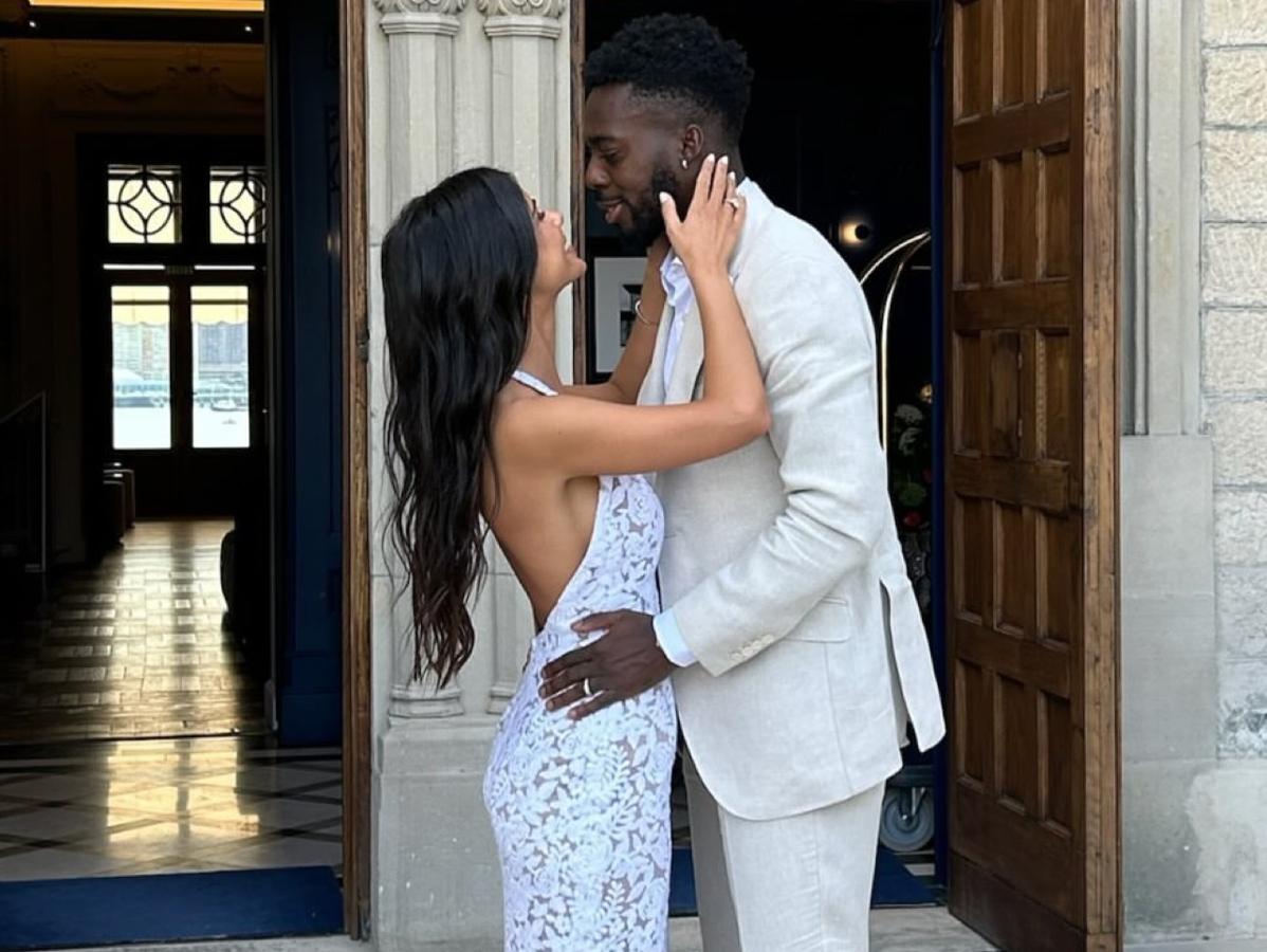 Iñaki Williams y Patricia Morales, durante su preboda en el Marítimo de Getxo.