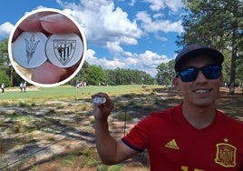 Mitchell Santiago posa para EL CORREO en Pinehurst con los marcadores que quiere hacer llegar a Rahm.