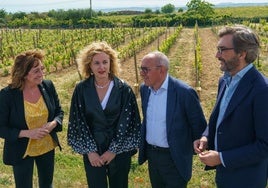 Eva López de Arroyabe (EH Bildu), Cristina González (PSE), Ramiro González (PNV) e Iñaki Oyarzabal (PP) en un acto de las pasadas elecciones forales cerca de donde se levantará la sede del campus del vino en Laguardia.