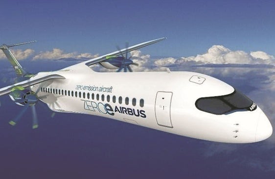 Concepto de la siguiente generación de aviones híbridos y neutros en emisiones de Airbus.