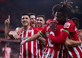Jugadores del Athletic celebran uno de los goles marcados en la pasada temporada.