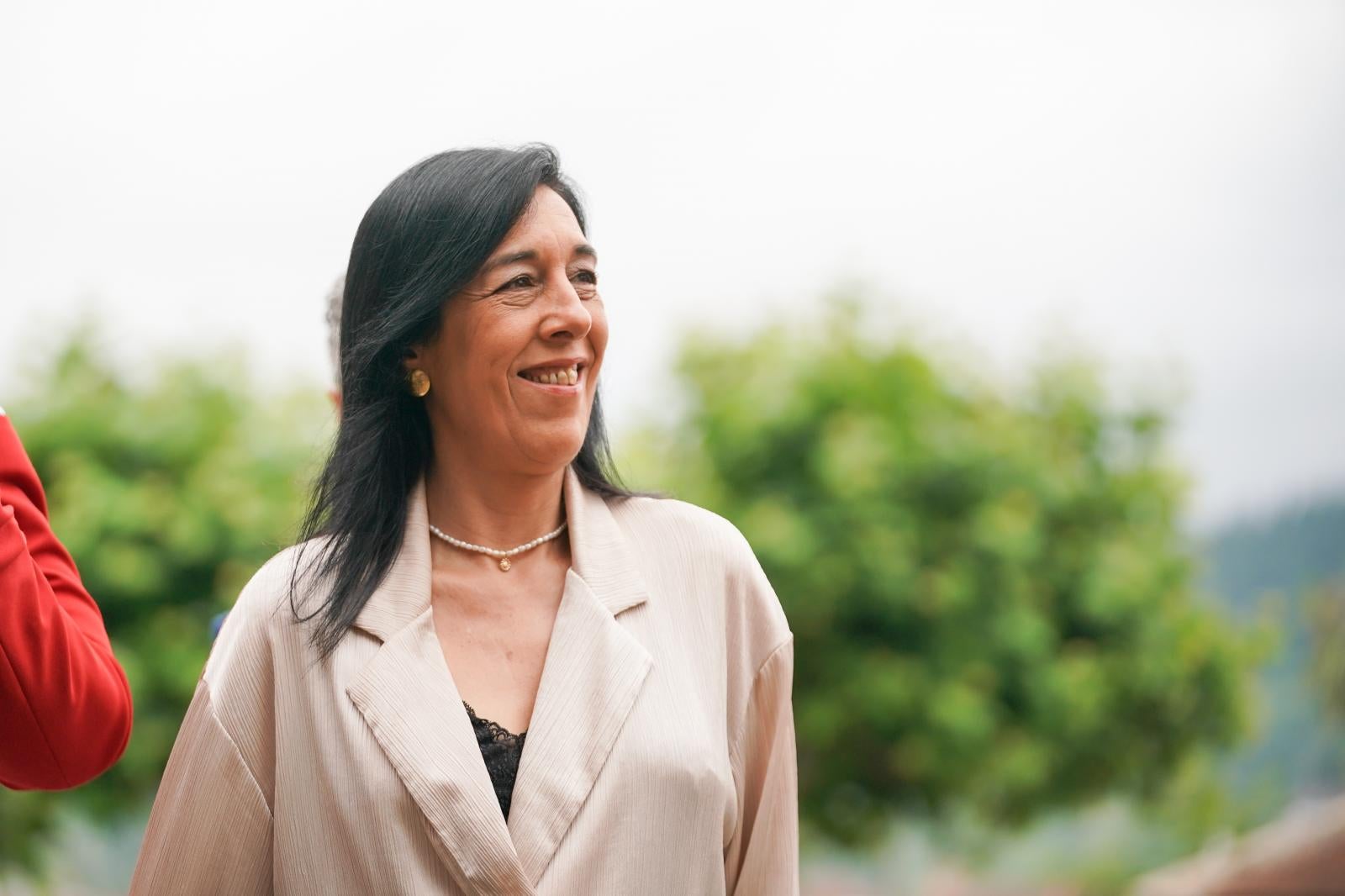 La candidata de Vox a lehendakari, Amaia Martínez, a su llegada a Gernika