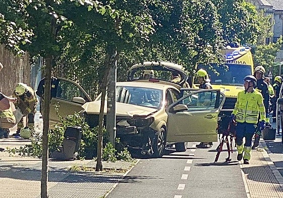 El vehículo ha acabado estampado contra un árbol y una farola en la calle Micaela Portilla.