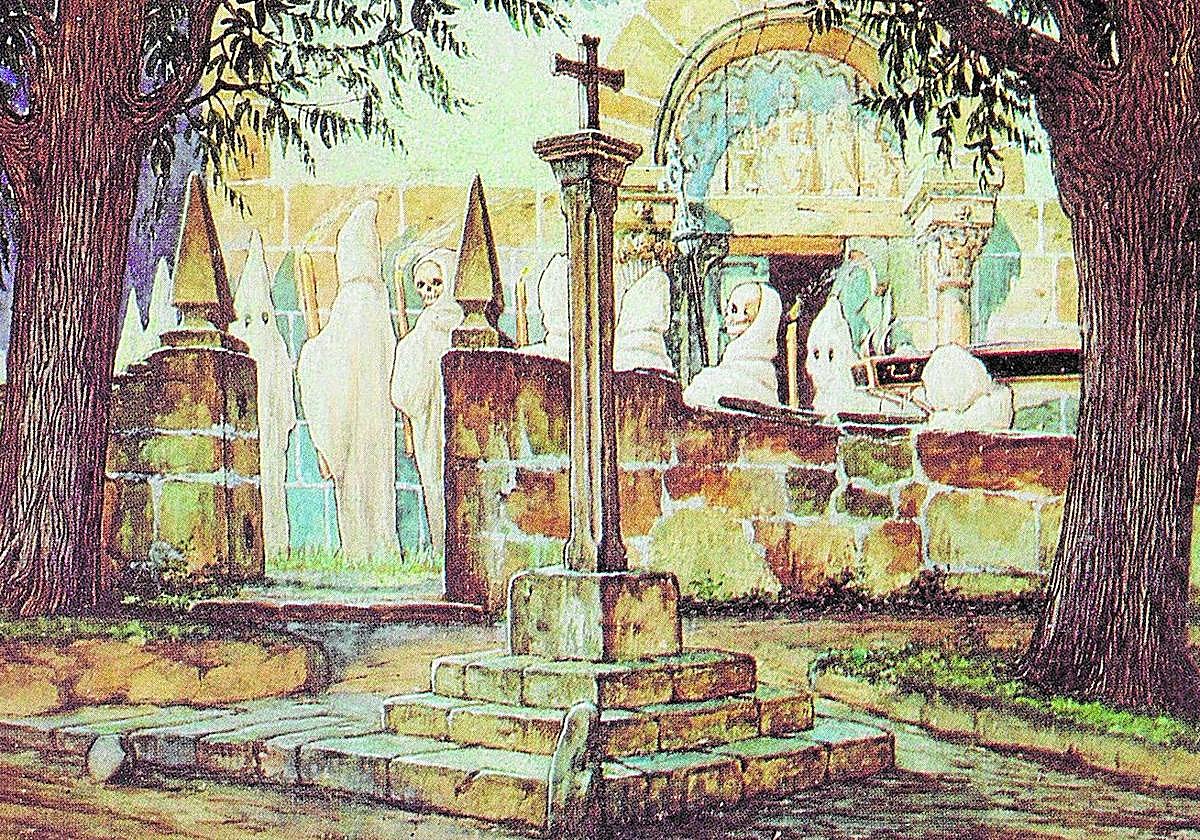 La novela explora la leyenda gallega de la Santa Compaña a través de la investigación del inspector Gonzalo de Berceo.