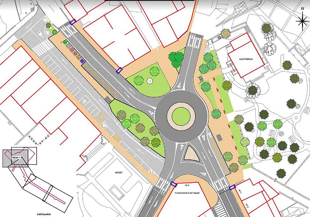 El espacio que ocupa la intervención se ubicará al mismo nivel, tanto las aceras como la carretera, con un pavimento especial, y se modificarán por completo las aceras de las calles Elizburu, Ibaikua y Urkizuaran