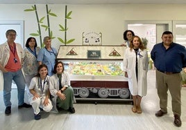 Roberto San José, feliz de ver su maqueta en la planta de Pediatría del Hospital de Cruces.