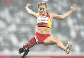 La atleta, en la prueba de los saltos de longitud de los Juegos de Tokio.