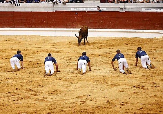 Los cinco recortadores que han mostrado su destreza en el ruedo.