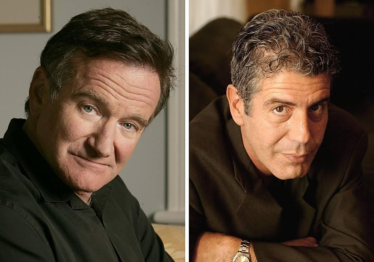 El fenómeno multiplicador del suicidio que se produjo tras la muerte de Robin Williams (a la izquierda) se repitió con la del cocinero Anthony Bourdain.