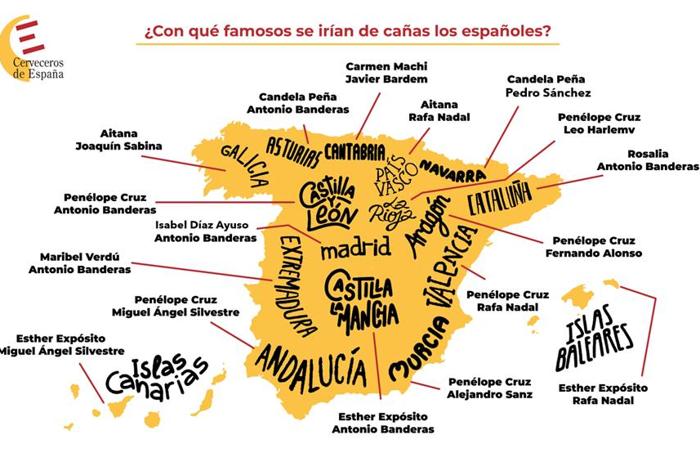 Mapa de los famosos elegidos por cada comunidad autónoma