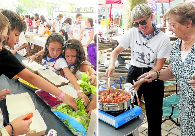 1. La lección del día, poner en valor el producto de 'kilómetro 0'. 2. Mientras, los mayores se volcaban con un pisto cien por cien vegetal.