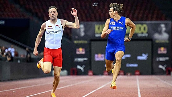 Duplantis se baja de la pértiga para ganar al vallista Warholm en los 100 metros lisos