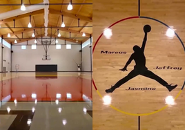 Cancha de baloncesto personalizada de la mansión de Michael Jordan.