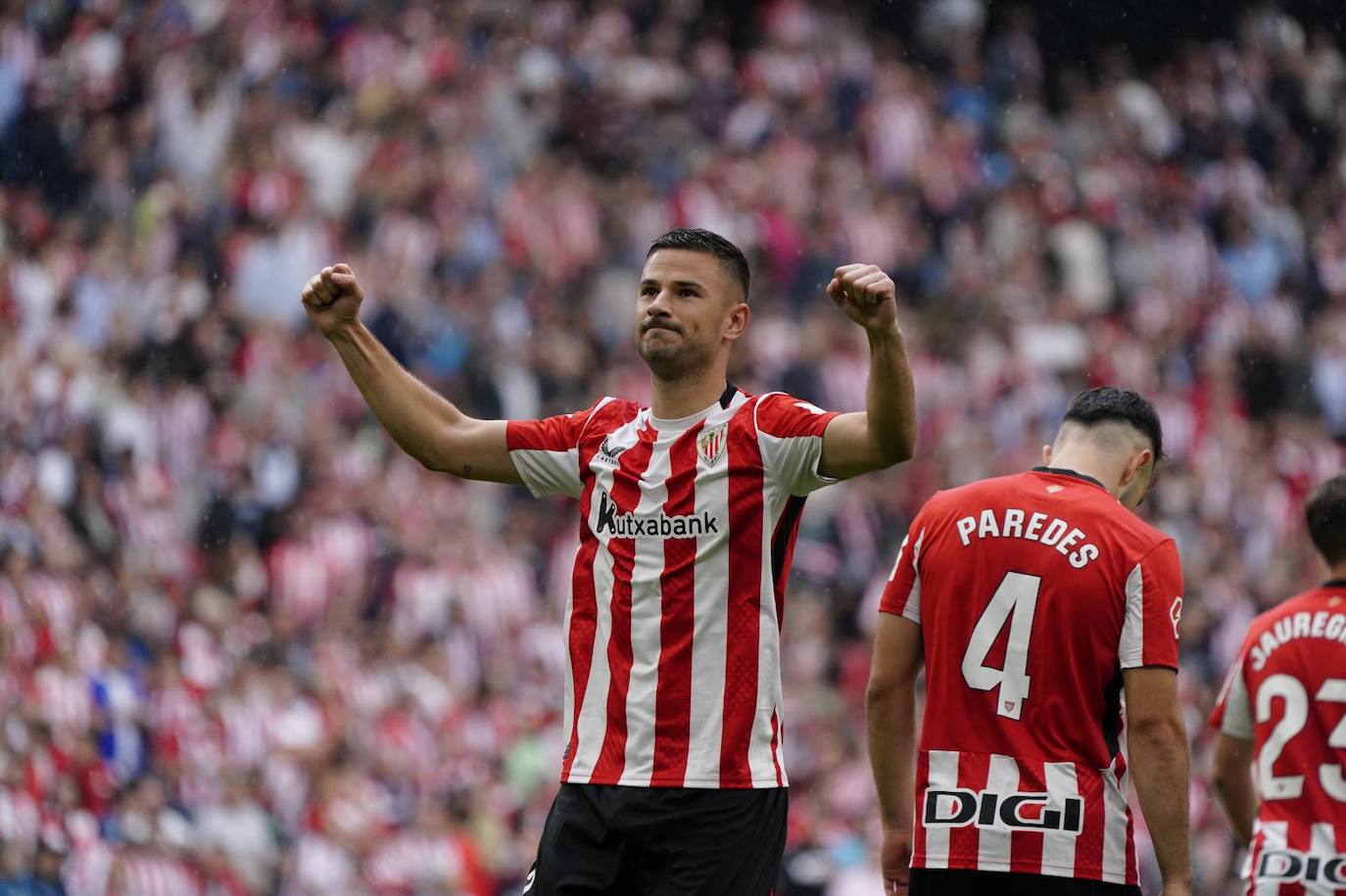 El donostiarra celebra el tanto con el que estrena su cuenta goleadora esta temporada.