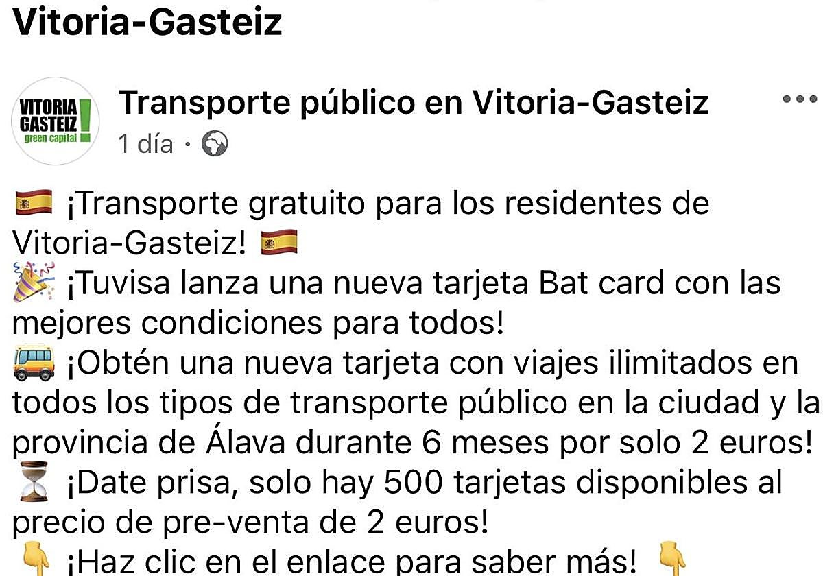 Mensaje falso que circula por las redes sociales.