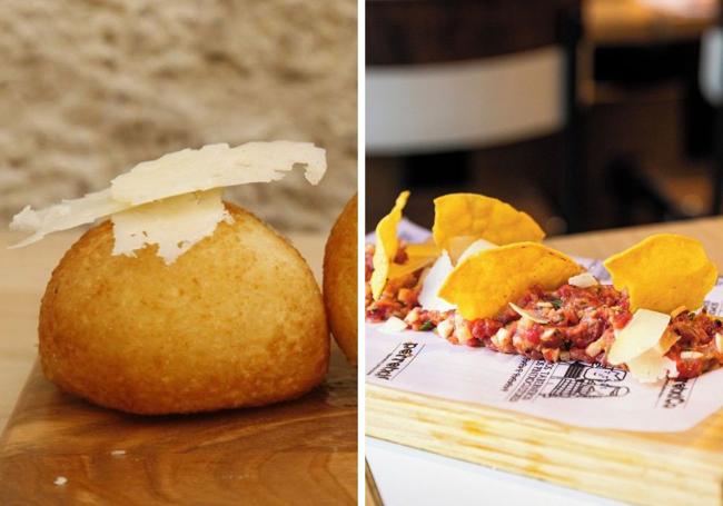 Croquetas del Idoia y steak tartar de PerretxiCo.