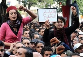 Manifestación en Túnez durante la revolución.