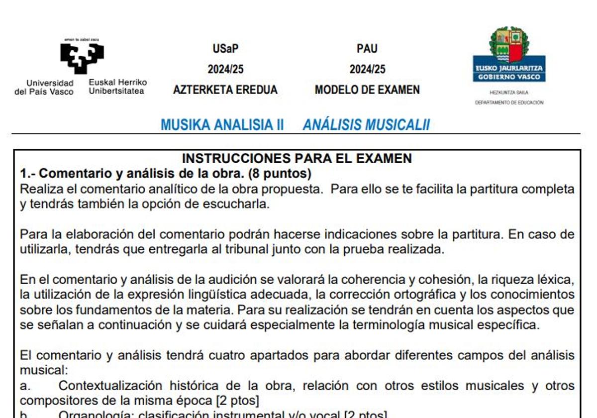 Así es el examen de Música de la nueva Selectividad