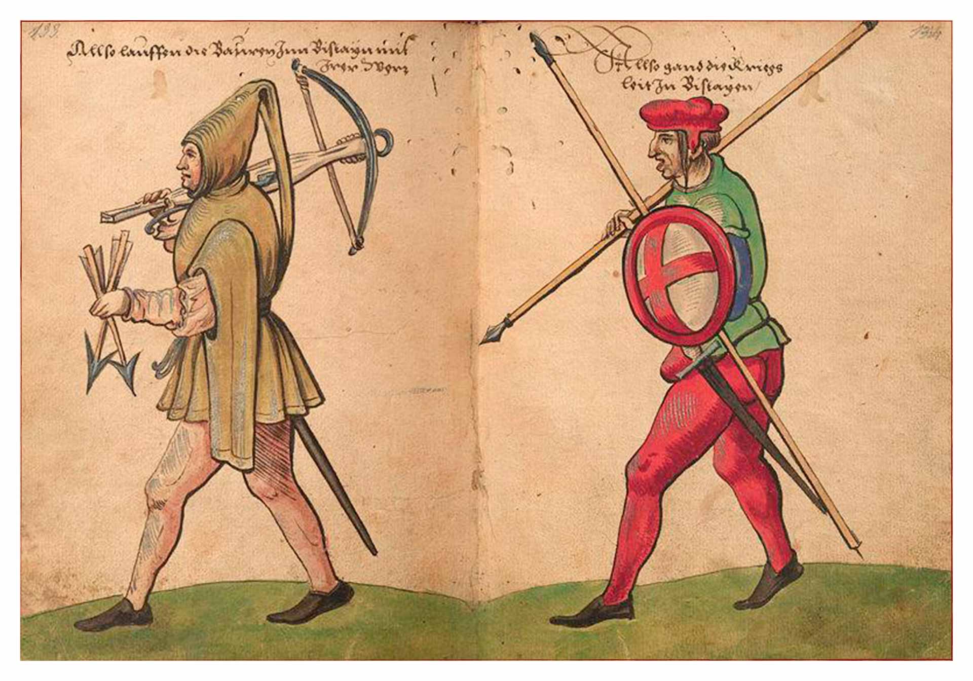 Representación de un campesino y un guerrero de Bizkaia según el escultor y medallista francoalemán Christoph Weiditz